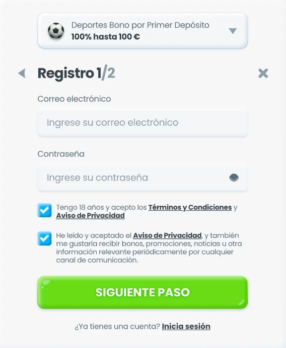 Formulario de registro e inicio de sesión en Cazimbo Casino